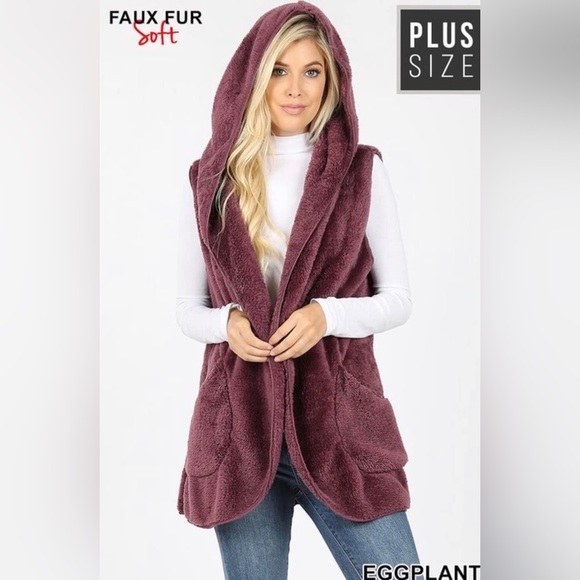 Zenana Outfitters Jackets & Coats Zenana Eggplant Faux Fur Hooded